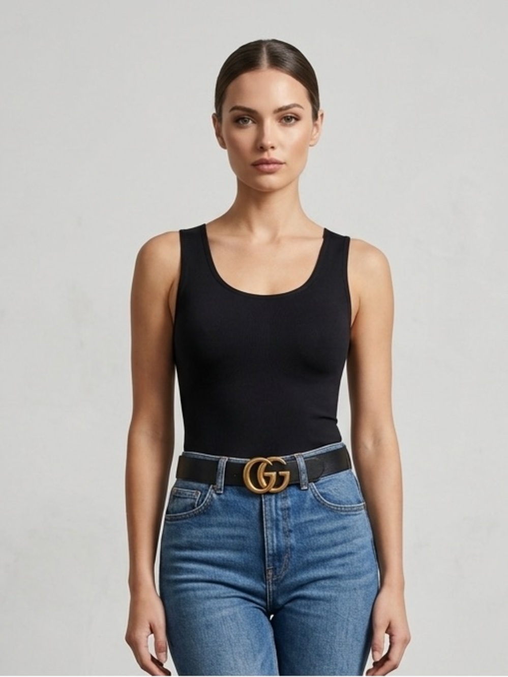 Belford Essential Black Scoop Tank Top - Versatile Women's Layering Piece -med.